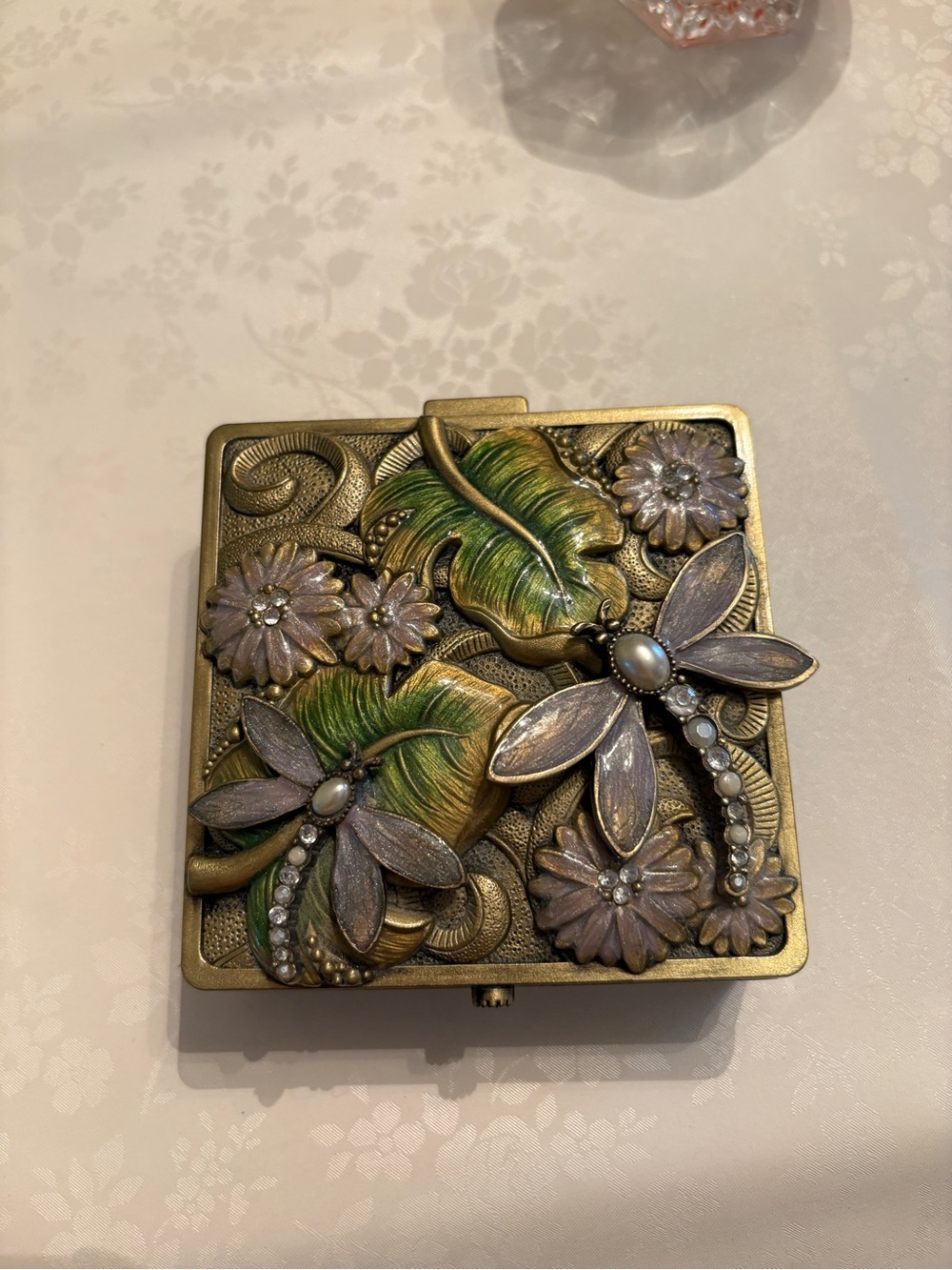 Decorative Floral Dragonfly Jewelry Box Trinket Box with Mirror Lid